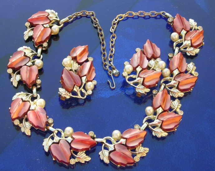 Vintage Thermoset Rhinestone Pearl Necklace and Earrings