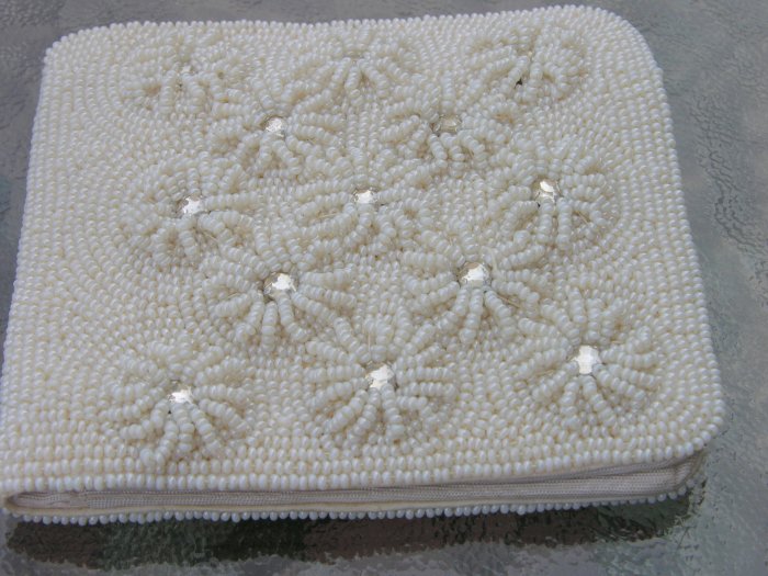 Vintage Seed Pearl and Mirror Vintage Dressy Wallet Beaded