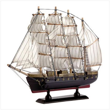WOOD SAIL BOAT WITH COTTON SAILS, OFFICE DECOR