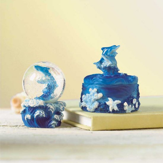 DOLPHIN MINI SNOWGLOBE/TRINKET BOX SET