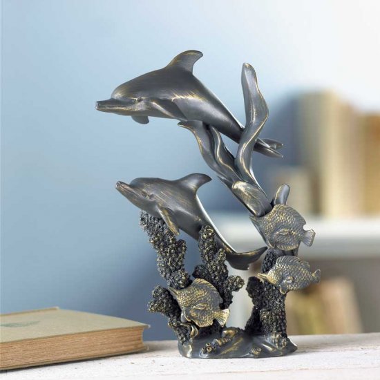 ANTIQUED DOLPHINS STATUE