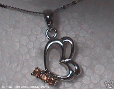 NEW 925 Sterling Gem Heart Pendant Necklace Chain Citrion
