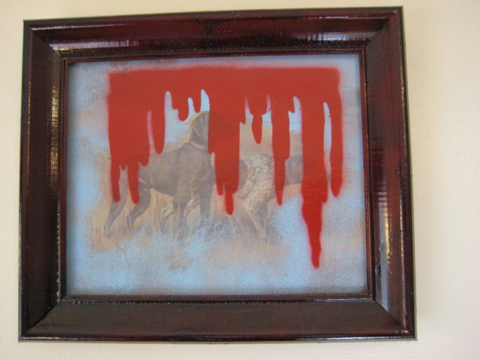 dogs with red stencil