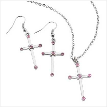 Cross Earing and Necklace Set