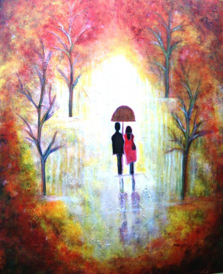 AUTUMN ROMANCE-HUGE 30 X 24 Abstract on canvas romantic