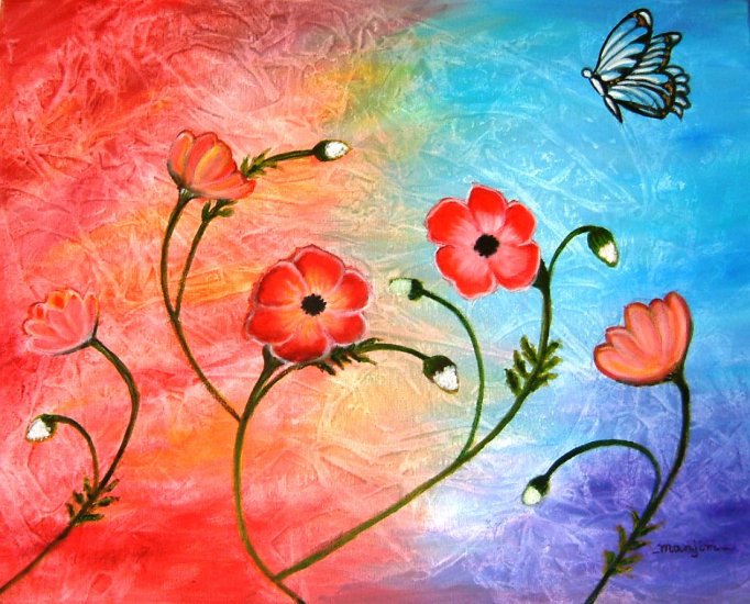 VIBRANT POPPIES ABSTRACT-Original abstract on canvas colourful and happy