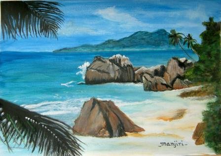 PARADISE ISLAND-Original acrylic landscape on watercolour paper
