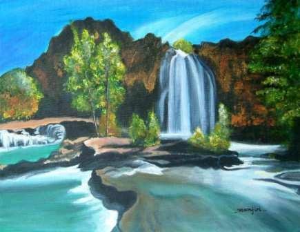 THE WATERFALL- Original landscape painting on canvas board