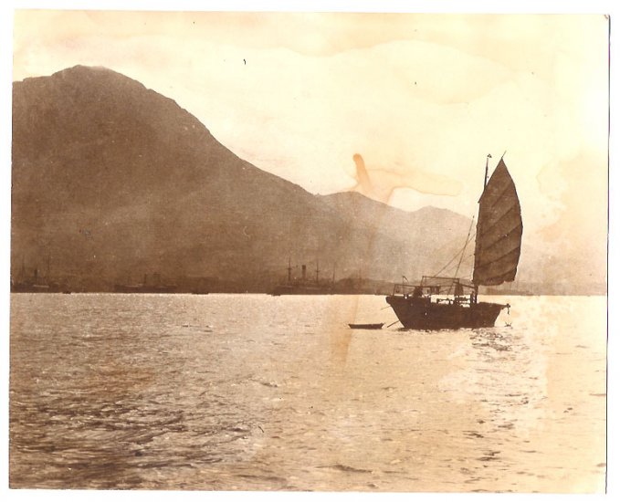 Real Photo-Victoria Peak from Hong Kong harbor, China
