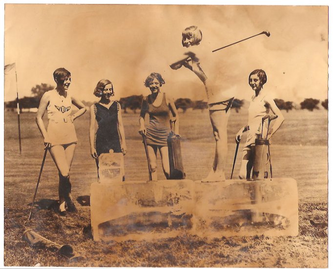 Real Photo of Miss Dorothy Kelly teeing off on a cake of ice between 1920 and 1932