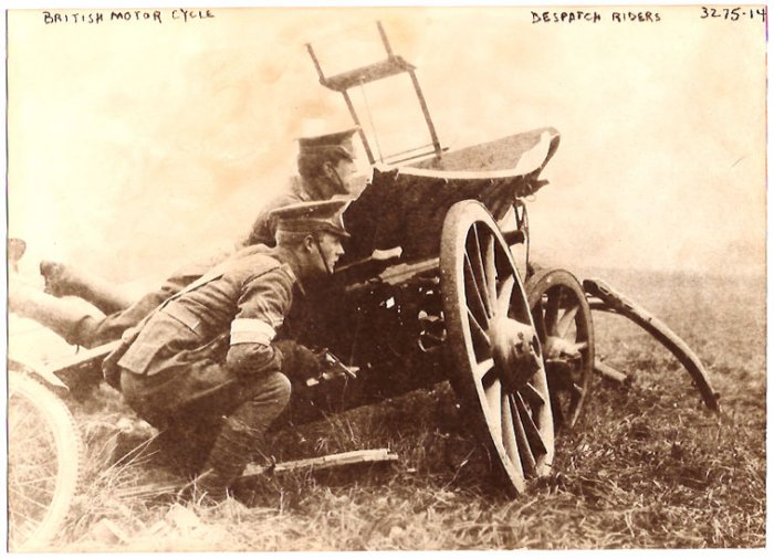 Real Photo of two British motor cycle, dispatch riders
