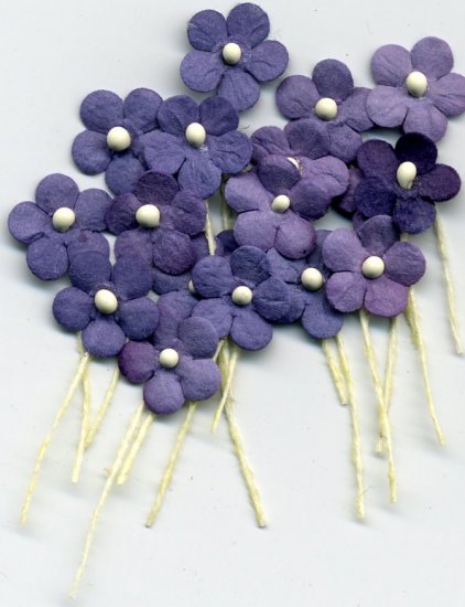 20 Purple Tiny Flowers w/ Pollen Stem Embellishment Card Topper