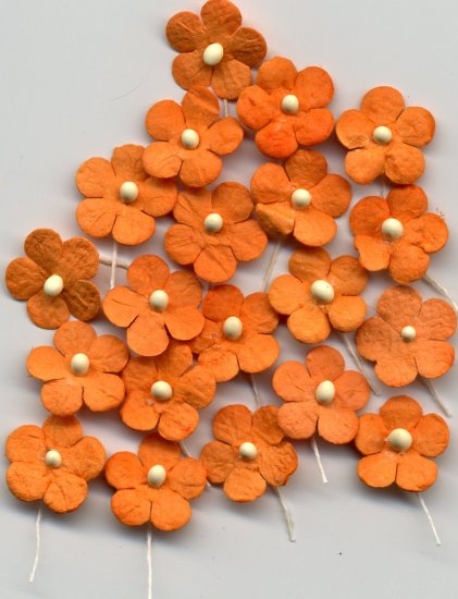 20 Orange Tiny Flowers w/ Pollen Stem Embellishment Card Topper
