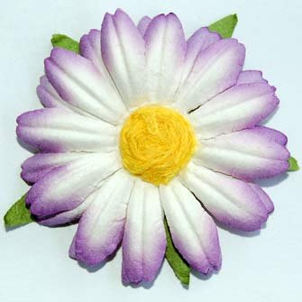 5 Large Purple / White Mulberry Flower Embellishment Card Topper