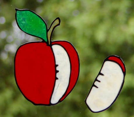 Apple Slice Faux Stained Glass Suncatcher Cling Decal