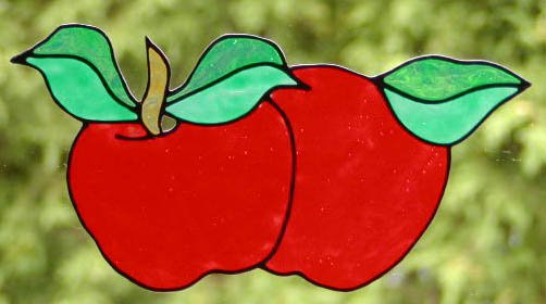 5 Apples Fauxed Stained Glass Window Cling Suncatcher Decal