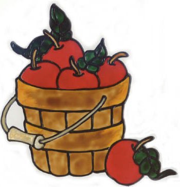 Basket of Apples Faux Stained Glass Window Cling Decal