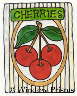 Cherries Faux stained Glass Window Cling Suncatcher Decal