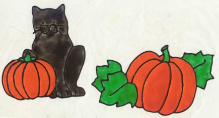 Black Cat and Pumpkin Faux stained glass Window cling