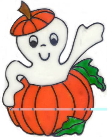 Ghost in a Pumpkin Halloween Faux Stained Glass Cling