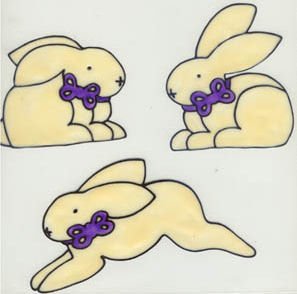 3 White chocolate bunnies Faux Stained Glass Decal