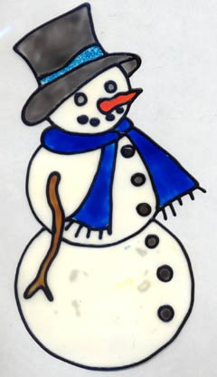 Snowman Faux Stained Glass Window Cling Suncatcher