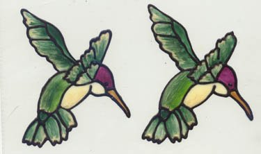 2 Green Hummingbird faux stained glass Window Cling Suncatcher