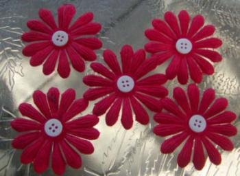 5 Red Daisy 1 7/8" Mulberry Flower w/ pollen center