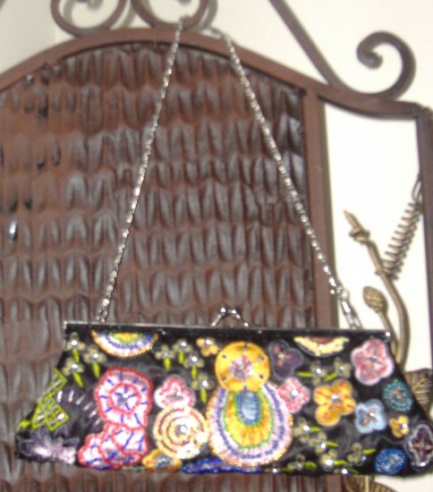 $16**black & multi-colored embellishment clutch