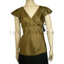 inadditions : New DUE PER DUE Silk Surplice Flutter Sleeves Top Shirt Blouse Women's 6 Petite 6P
