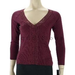 inadditions : New AUGUST SILK Knit V-neck Lace Trim Three-Quarter Sleeve Top Shirt Women's Medium