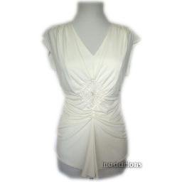 inadditions : New AGB Ivory Draped Ruched Top Shirt Blouse with Crocheted Accent Women's Small