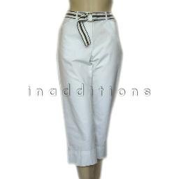 inadditions : New STYLE and CO. Belted White Cotton Lycra Capris Cropped Capri Pants Women’s 4