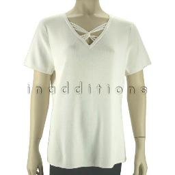 inadditions : New CABLE and GAUGE Ivory V-Neck Short Sleeve Knit Top Shirt Women's Extra Large XL