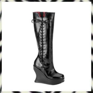BRAVO-100 5" Platform Wedge Knee Boots Demonia Gothic Punk 11