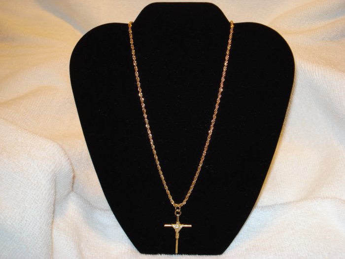 20 INCH ROPE GOLD NECKLACE CHAIN WITH CROSS PENDANT CHARM LIFETIME GUARANTEE!