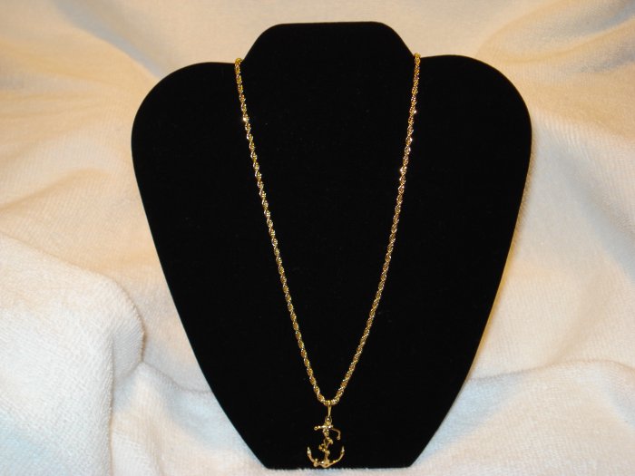 20 INCH GOLD ROPE NECKLACE CHAIN WITH ANCHOR PENDANT CHARM LIFETIME GUARANTEE!