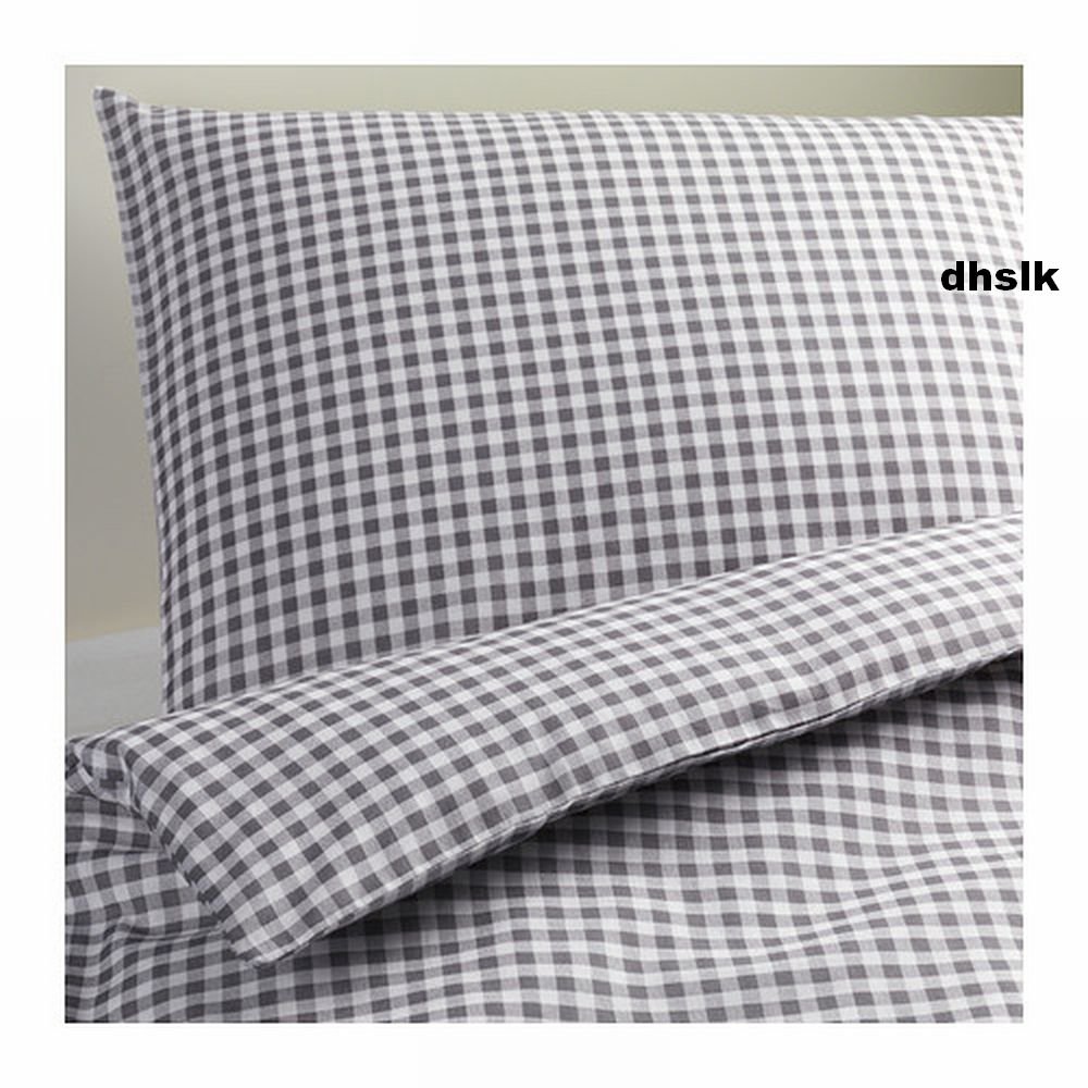 IKEA MARGARETA Full QUEEN Duvet COVER Pillowcases Set GRAY Grey CHECKED