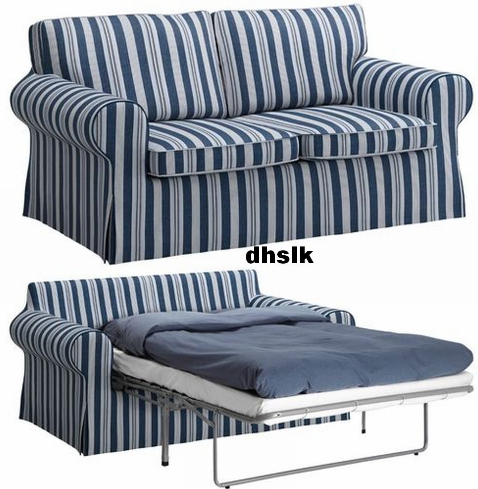 IKEA EKTORP SOFA BED COVER Sofabed Slipcover ABYN BLUE White Stripes Åbyn