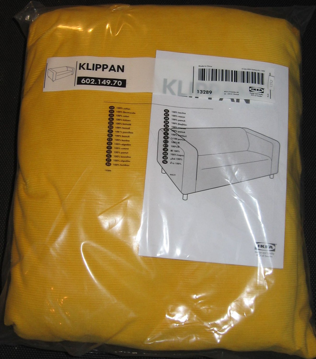 IKEA KLIPPAN Sofa SLIPCOVER Cover LEABY YELLOW Corduroy Cotton