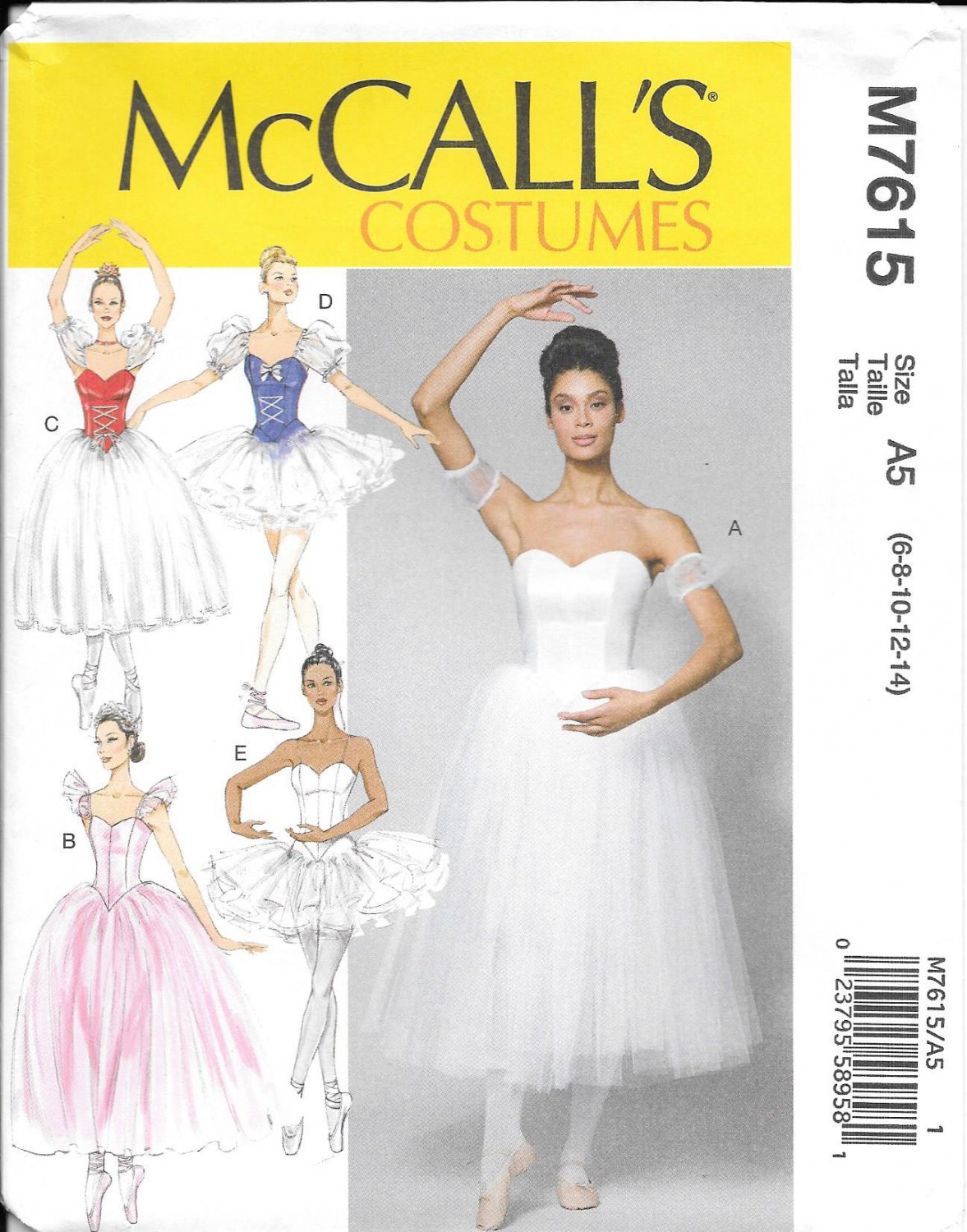 McCalls M7615 Ballet Dance Costume Size 6, 8, 10, 12,14 Pattern