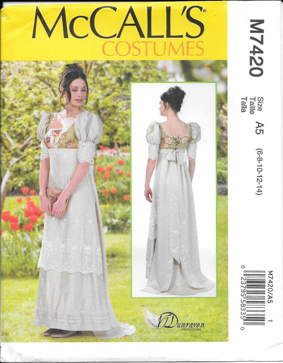 McCall's M7420 Regency Empire Waist Dress Sizes 6, 8, 10, 12, 14 Pattern