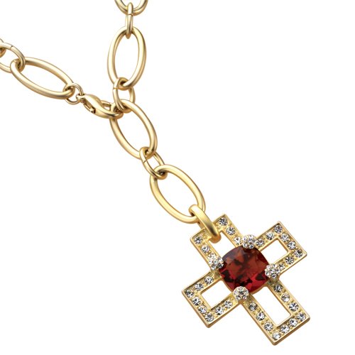 Necklace Ruby Crystal Cross W/Earrings