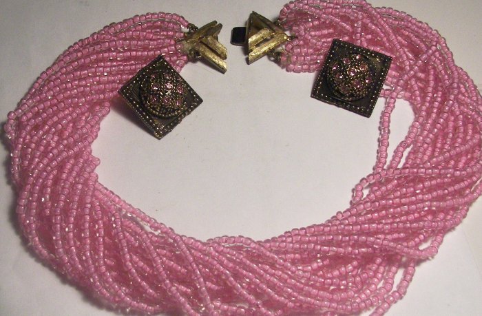Vintage Pink Parfait Multi Row Necklace & Earrings