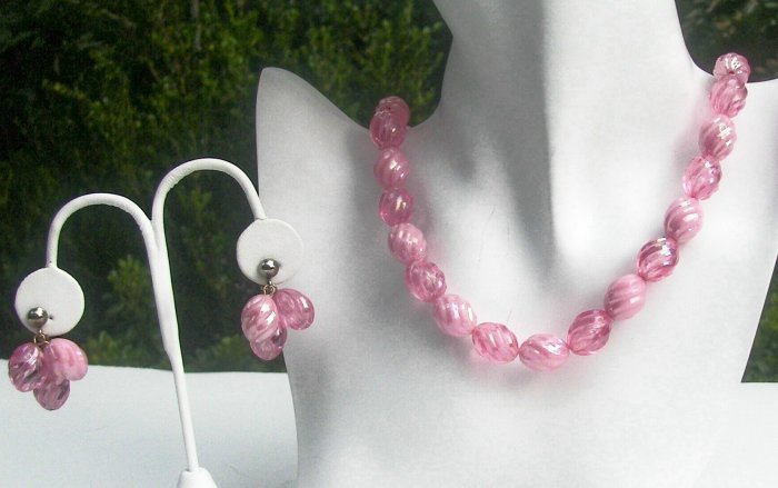 Pink Cotton Candy Swirling LUCITE Necklace & Earrings