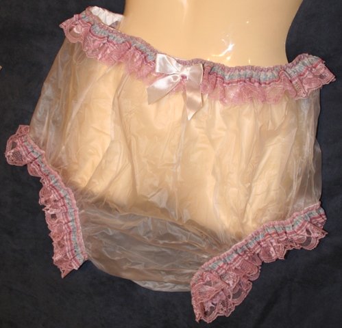 ** Adult Baby Sissy Lacy Plastic / Vinyl Waterproof Panty or Diaper Cover **