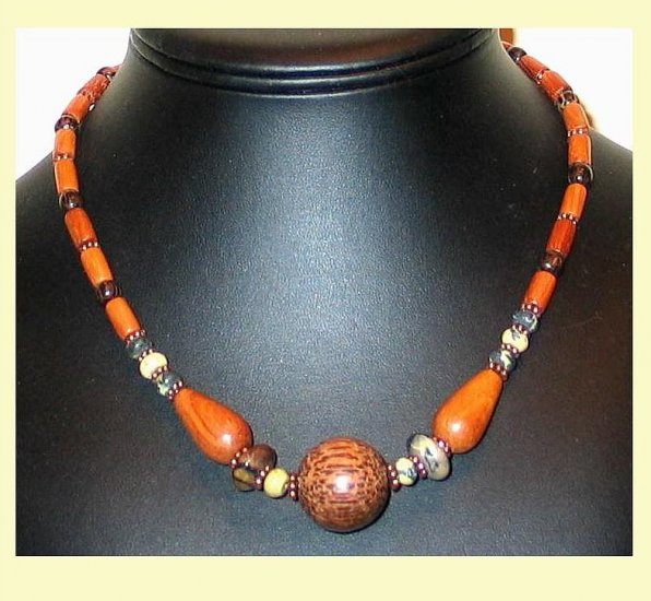 Awesome Yellow Turquoise,Copper & Wood Necklace-FreeS/H