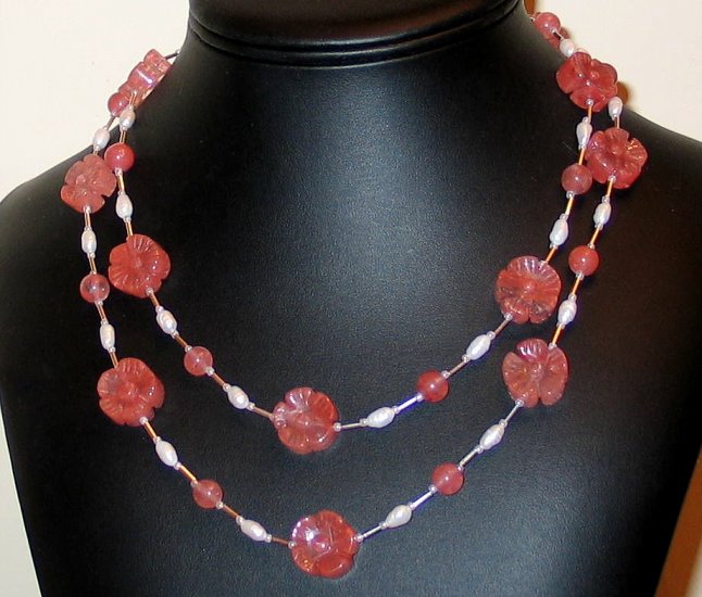 Awesome Cherry Quartz & Pearl Boho Style Nk.- FreeS/H