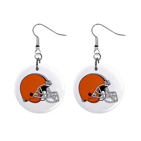 CLEVELAND BROWNS NFL BUTTON EARRINGS (WORLDWIDE FREE SHIPPING!!)