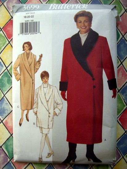 SOLD! Butterick Pattern # 3699 UNCUT Misses COAT & Skirt Size 18 20 22